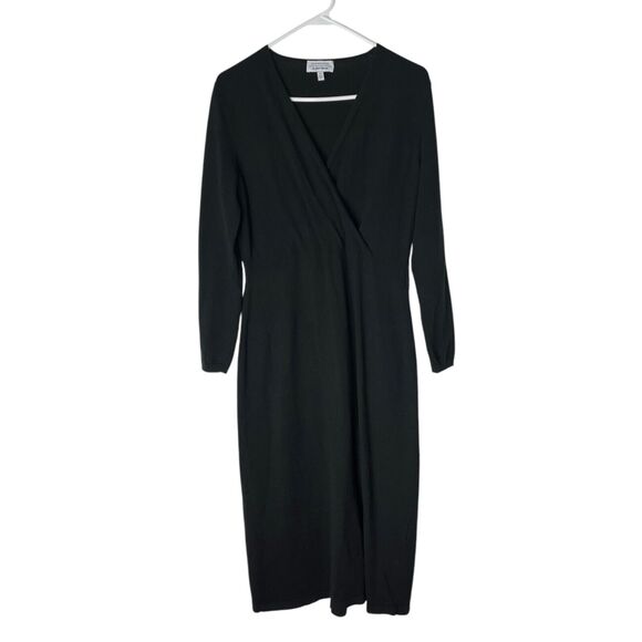 & Other Stories Wool Blend Knit Faux Wrap Dress Midi Women's Medium Black - Picture 1 of 6